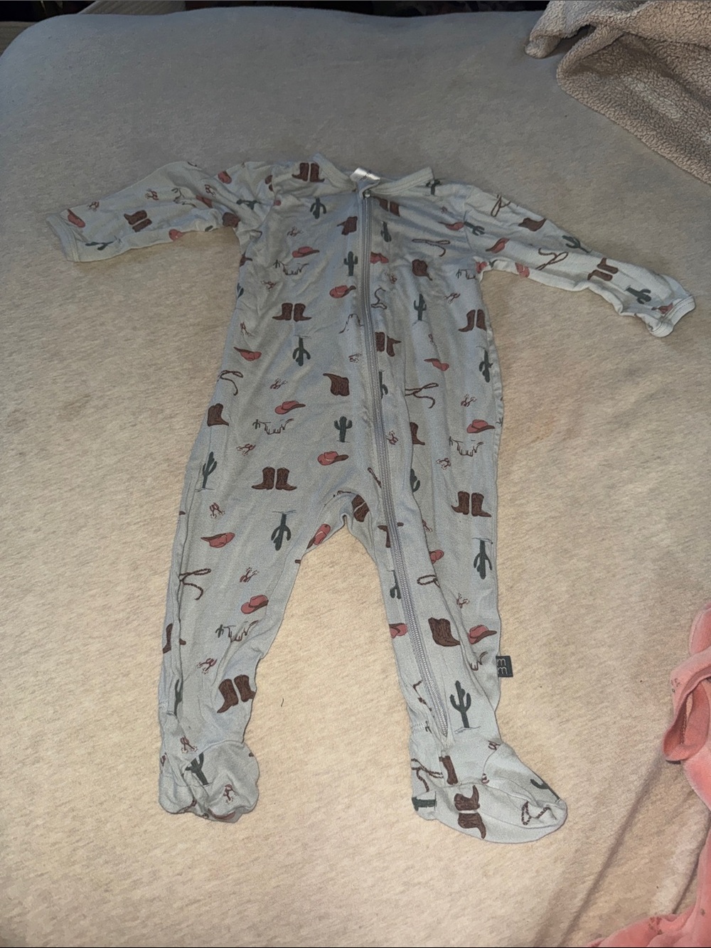 Gray Cowboy Print Footed One-Piece Pajama for Kids